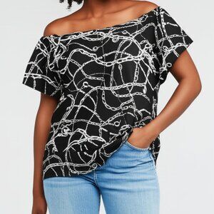 Michael Kors Chainlink Chain Top Size Large Semi-Sheer Off the Shoulder Smocked